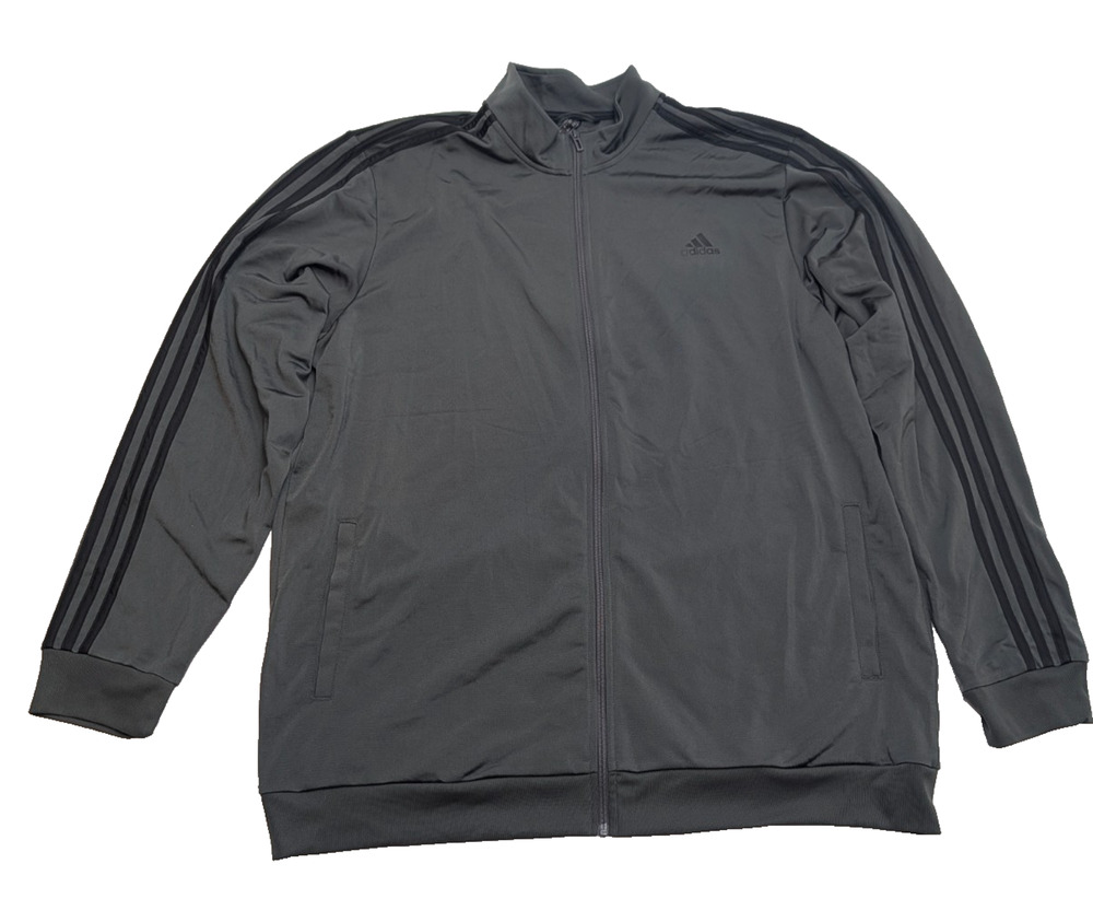 Adidas Track Jacket Men’s 2XLT Charcoal Gray Full Zip 3 Stripe Big Tall